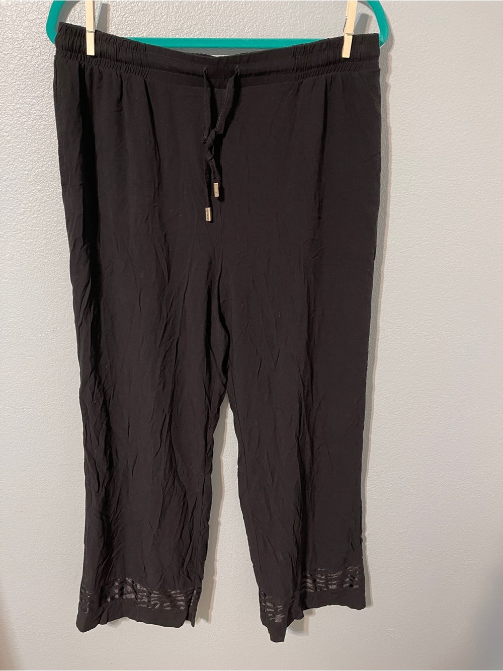 Jason Wu Black Cropped Pants Drawstring Pull On Lace Trim Quiet Luxury Large